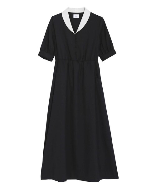 merry jenny（メリージェニー）の「配色ジョーゼットシャツワンピース（ワンピース/ドレス・レディース・オフホワイト/ブラック/ピンク・F）」の2枚目の写真