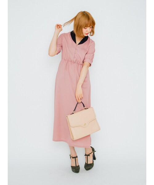 merry jenny（メリージェニー）の「配色ジョーゼットシャツワンピース（ワンピース/ドレス・レディース・オフホワイト/ブラック/ピンク・F）」の5枚目の写真