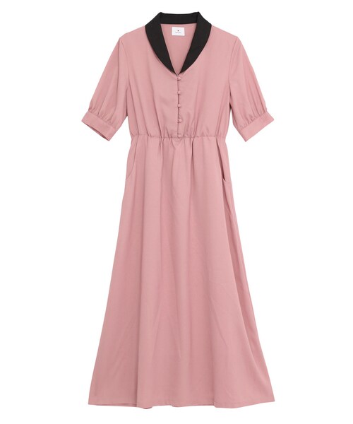 merry jenny（メリージェニー）の「配色ジョーゼットシャツワンピース（ワンピース/ドレス・レディース・オフホワイト/ブラック/ピンク・F）」の3枚目の写真