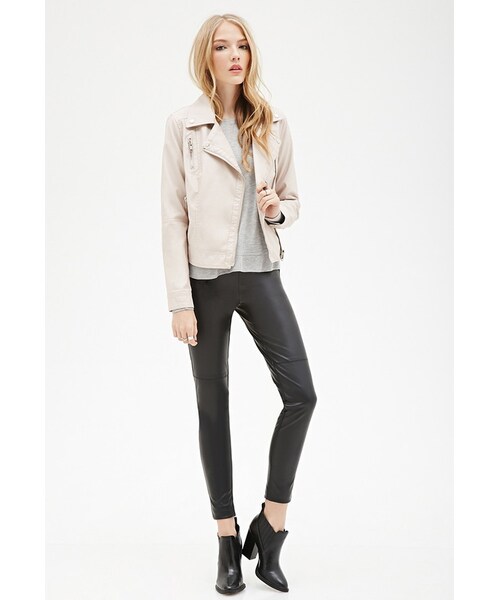 FOREVER 21（フォーエバー トゥエンティーワン）の「FOREVER 21 Zippered Faux Leather Moto Jacket（ライダースジャケット・レディース・Black/Beige・Small/Medium/Large）」の10枚目の写真
