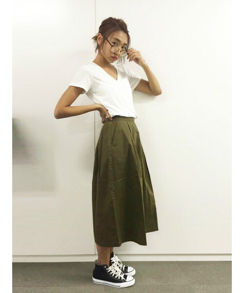 Ungrid（アングリッド）の「チノミドルタックスカート（スカート・レディース・ベージュ/カーキ・F）」の3枚目の写真