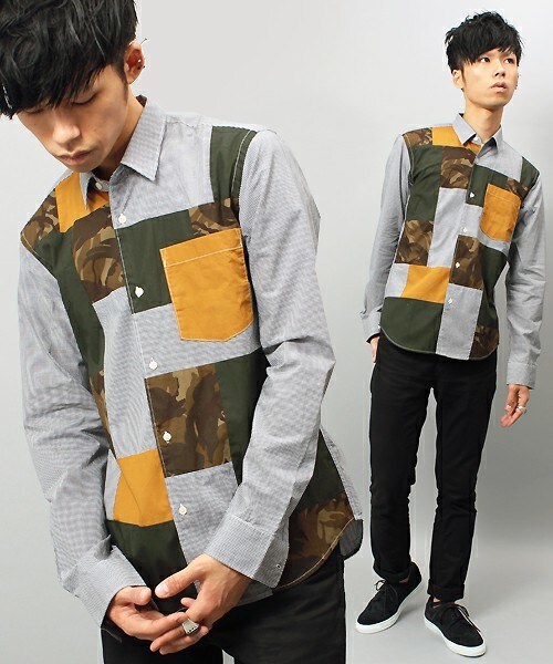 UNION STATION（ユニオンステーション）の「パッチワーク風　クレイジーパターンシャツ（シャツ/ブラウス・メンズ・その他/ストライプ/チェック・MEDIUM/LARGE）」の3枚目の写真