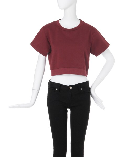 EVRIS（エヴリス）の「シンプルクロップドTOPS（トップス・レディース・ブラック/ボルドー・F）」の5枚目の写真