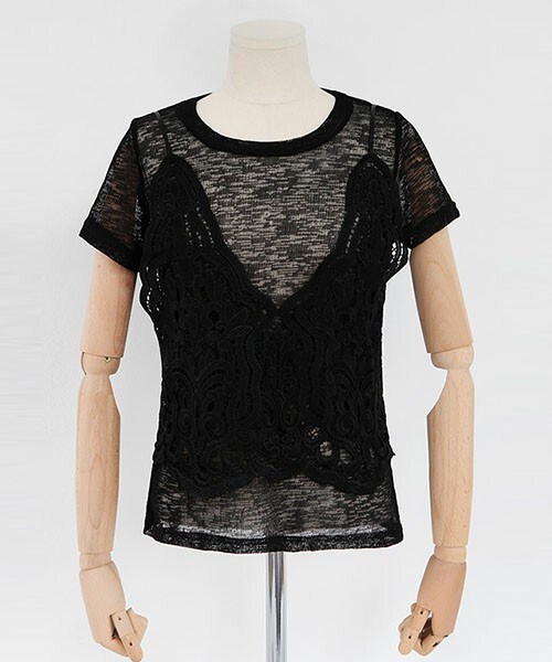 DHOLIC（ディーホリック）の「レースビスチェ&シースルーＴシャツセット（Tシャツ/カットソー・レディース・アイボリー/ブラック・FREE）」の2枚目の写真