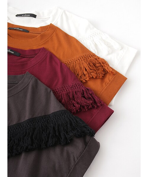 w closet(ダブルクローゼット)の「フリンジ付きTシャツ(トップス・レディース・オフホワイト/オレンジ/ボルドー/ブラック・FREE)」の11枚目の写真
