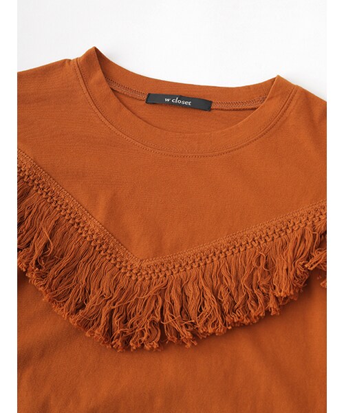 w closet(ダブルクローゼット)の「フリンジ付きTシャツ(トップス・レディース・オフホワイト/オレンジ/ボルドー/ブラック・FREE)」の8枚目の写真