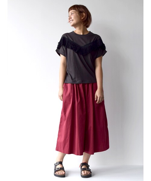 w closet(ダブルクローゼット)の「フリンジ付きTシャツ(トップス・レディース・オフホワイト/オレンジ/ボルドー/ブラック・FREE)」の13枚目の写真