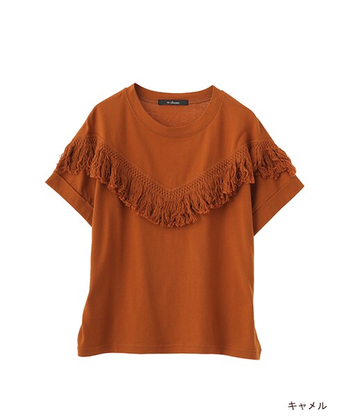 w closet(ダブルクローゼット)の「フリンジ付きTシャツ(トップス・レディース・オフホワイト/オレンジ/ボルドー/ブラック・FREE)」の4枚目の写真