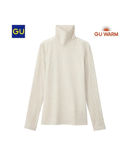 GU(ジーユー)の「(GU)ウォームコットンブレンドタートルネックT(長袖)(WOMEN ⁄ インナーキャミソール・タンクトップ・Tシャツ・レディース・BLACK/KHAKI/OFF WHITE/DARK GRAY/PINK/NATURAL・S/M/XL/L)」の6枚目の写真