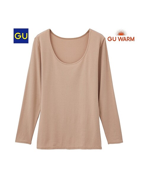 GU（ジーユー）の「（GU）ウォームＵネックＴ（８分袖）（WOMEN ⁄ インナーキャミソール・タンクトップ・Tシャツ・レディース・OFF WHITE/DARK GREEN/NAVY/BEIGE/WINE/DARK GRAY/BLACK・XL/XXL/S/M/XS/L）」の4枚目の写真