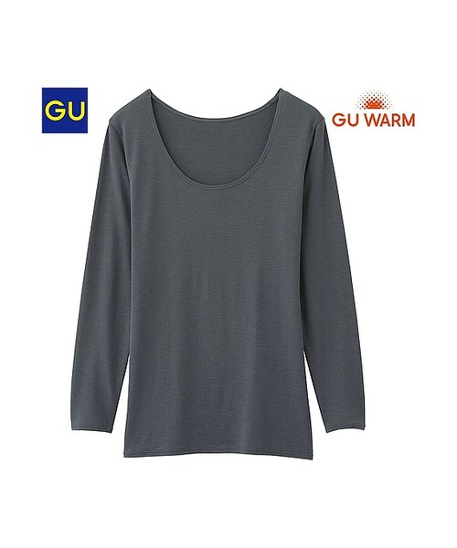 GU（ジーユー）の「（GU）ウォームＵネックＴ（８分袖）（WOMEN ⁄ インナーキャミソール・タンクトップ・Tシャツ・レディース・OFF WHITE/DARK GREEN/NAVY/BEIGE/WINE/DARK GRAY/BLACK・XL/XXL/S/M/XS/L）」の3枚目の写真