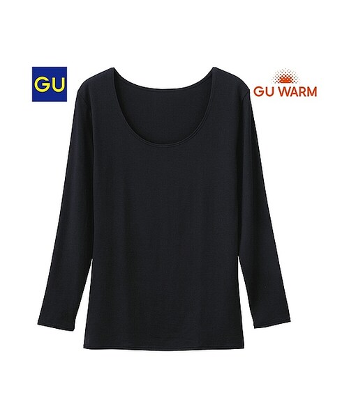 GU（ジーユー）の「（GU）ウォームＵネックＴ（８分袖）（WOMEN ⁄ インナーキャミソール・タンクトップ・Tシャツ・レディース・OFF WHITE/DARK GREEN/NAVY/BEIGE/WINE/DARK GRAY/BLACK・XL/XXL/S/M/XS/L）」の2枚目の写真