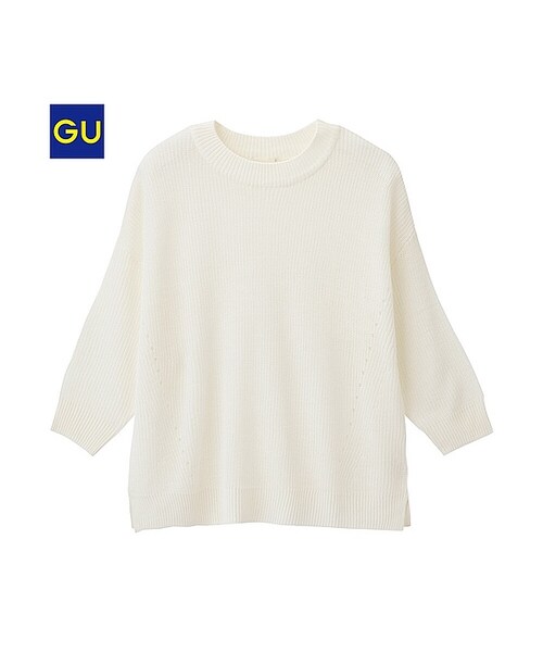 GU(ジーユー)の「(GU)ボクシーセーター(7分袖)(WOMEN ⁄ ニット・レディース・NAVY/PURPLE/GREEN/OFF WHITE/BLACK・M/S/L/XL)」の2枚目の写真