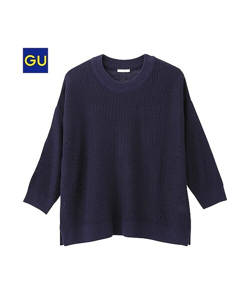 GU(ジーユー)の「(GU)ボクシーセーター(7分袖)(WOMEN ⁄ ニット・レディース・NAVY/PURPLE/GREEN/OFF WHITE/BLACK・M/S/L/XL)」の1枚目の写真