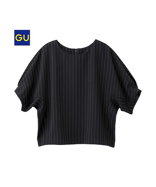 GU（ジーユー）の「（GU）ストライプボクシープルオーバー（５分袖）（WOMEN ⁄ シャツ・ブラウス・レディース・NAVY/BLACK・S/M/L）」の2枚目の写真