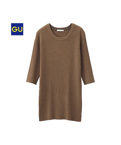 GU(ジーユー)の「(GU)リブセーター(5分袖)(WOMEN ⁄ ニット・レディース・BROWN/BLACK/OFF WHITE/GREEN/GRAY・L/XL/M/S)」の1枚目の写真