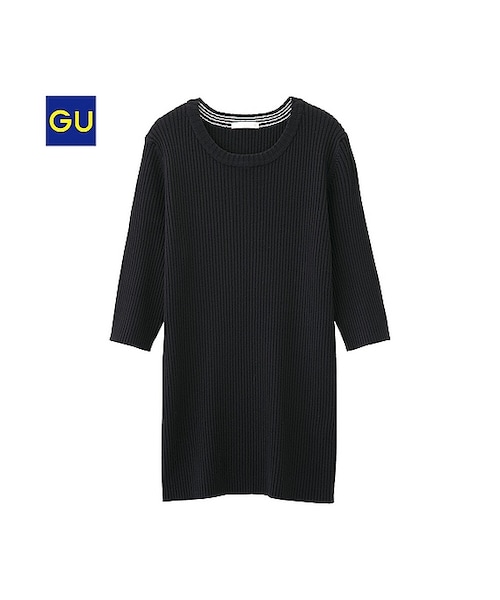 GU(ジーユー)の「(GU)リブセーター(5分袖)(WOMEN ⁄ ニット・レディース・BROWN/BLACK/OFF WHITE/GREEN/GRAY・L/XL/M/S)」の3枚目の写真