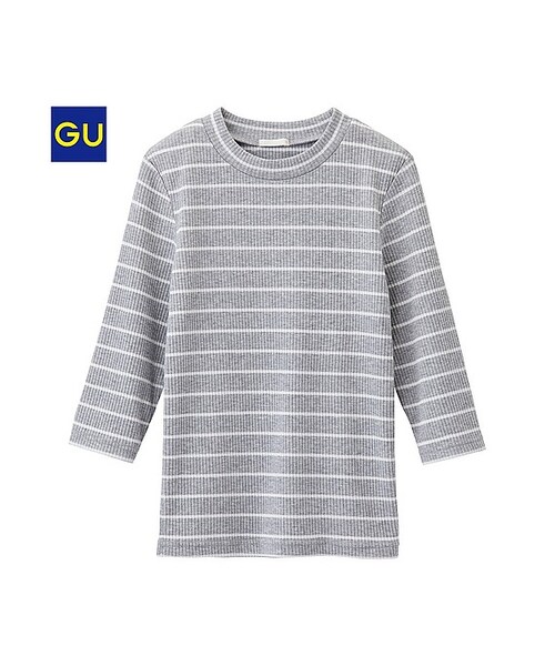 GU（ジーユー）の「（GU）クロップドボーダーＴ（５分袖）（WOMEN ⁄ カットソー・レディース・PURPLE/BLACK/NATURAL/GRAY・L/S/M/XL）」の3枚目の写真