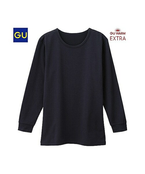GU(ジーユー)の「(GU)ウォームコットンブレンドクルーネックT(エクストラ)(MEN ⁄ インナーTシャツ・メンズ・BLACK/DARK GRAY/NAVY/WHITE・L/XL/S/M)」の1枚目の写真