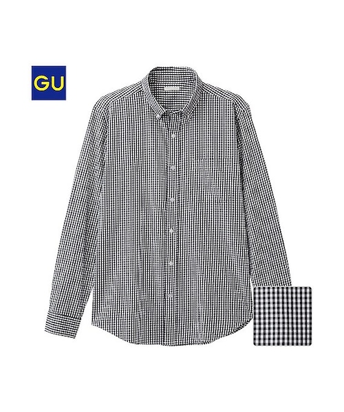 GU（ジーユー）の「（GU）ツイルチェックシャツ（ギンガム・長袖）（MEN ⁄ シャツ・メンズ・BLUE/GRAY/RED/BLACK・XL/S/M/L）」の2枚目の写真