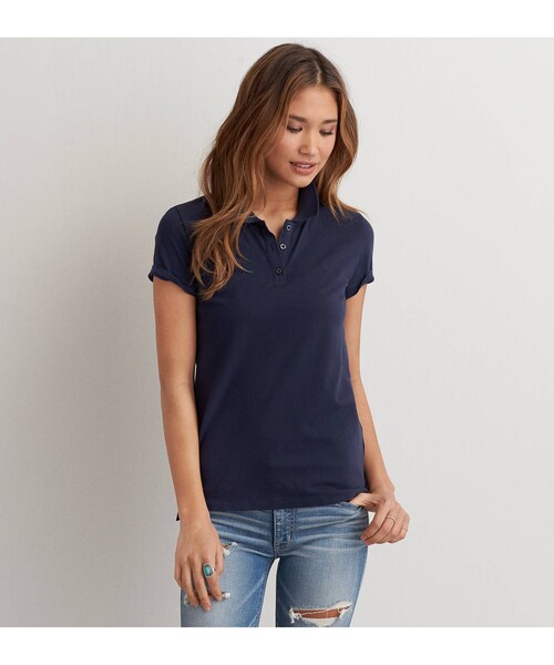 American Eagle(アメリカンイーグル)の「AEOショートスリーブポロ(ポロシャツ・レディース・トゥルーブラック/ライトヘザーグレー/ホワイト/ダスティオリーブ/クラシックネイビー/サマーバーガンディー・XXS/XS/S/M/L/XL/XXL)」の5枚目の写真