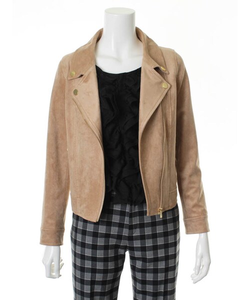 31 Sons de mode（トランテアン　ソン　ドゥ　モード）の「≪秋物ポイント2倍≫スエードライダースジャケット（ジャケット/アウター・レディース・ブラック/ベージュ/キャメル・36/38）」の2枚目の写真