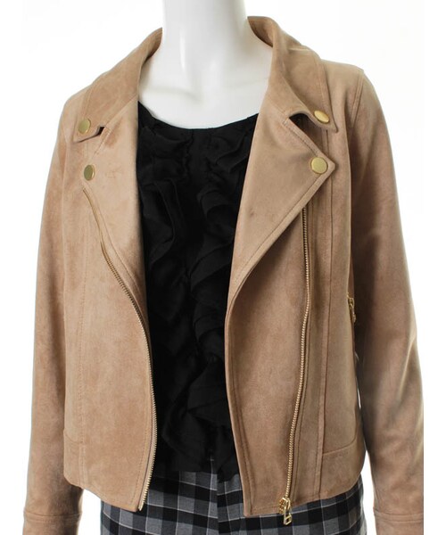 31 Sons de mode（トランテアン　ソン　ドゥ　モード）の「≪秋物ポイント2倍≫スエードライダースジャケット（ジャケット/アウター・レディース・ブラック/ベージュ/キャメル・36/38）」の7枚目の写真