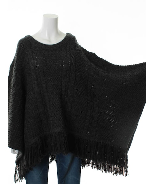 31 Sons de mode（トランテアン　ソン　ドゥ　モード）の「≪秋物ポイント2倍≫フリンジニットポンチョ（トップス・レディース・オフホワイト/チャコールグレー・36）」の12枚目の写真