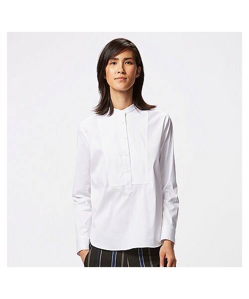 UNIQLO（ユニクロ）の「WOMEN スーピマコットンスタンドシャツ（長袖）（シャツ/ブラウス・レディース・NAVY/WHITE・S/M/XXL/L/XL/3XL）」の2枚目の写真