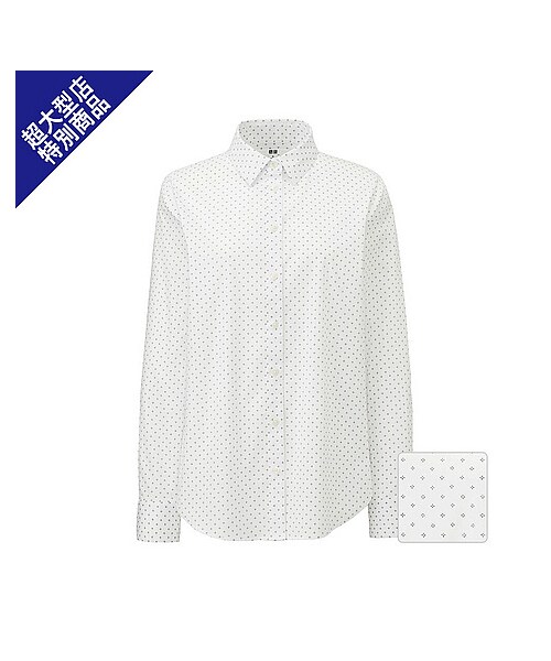 UNIQLO（ユニクロ）の「WOMEN スーピマコットンプリントシャツ（長袖）＋E（シャツ/ブラウス・レディース・BLUE/WHITE・M/S/XL/L）」の2枚目の写真