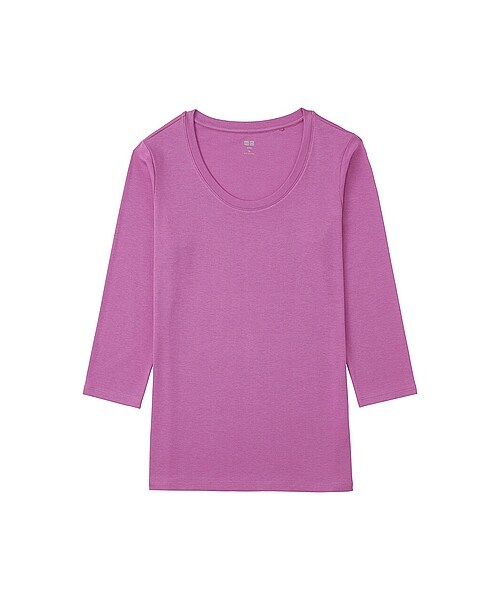 UNIQLO(ユニクロ)の「WOMEN スーピマコットンモダールクルーネックT(7分袖)(Tシャツ/カットソー・レディース・PINK/BLUE/RED/PURPLE・S/3XL/L/XL/XXL/M)」の3枚目の写真