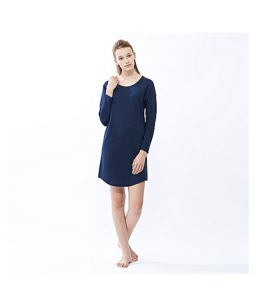 UNIQLO(ユニクロ)の「WOMEN ルームワンピース(長袖)+(ルームウェア/パジャマ・レディース・NAVY/PINK/GRAY/BLACK・L/S/M/XL)」の1枚目の写真