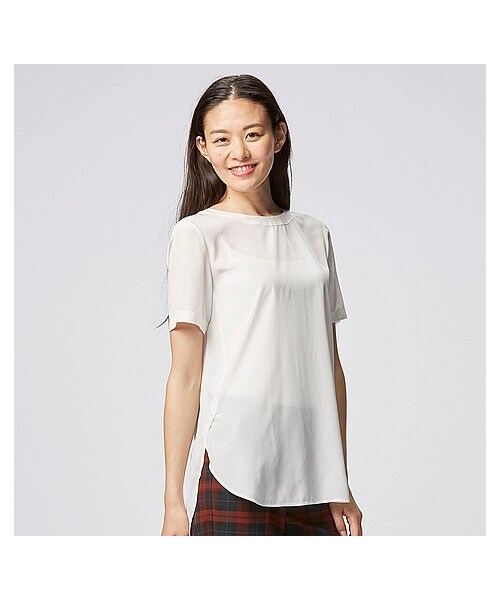 UNIQLO（ユニクロ）の「WOMEN エアリーTブラウス（半袖）（シャツ/ブラウス・レディース・BLACK/OFF WHITE・S/L/M/XL/XXL/3XL）」の2枚目の写真