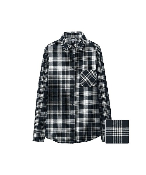 UNIQLO（ユニクロ）の「WOMEN フランネルチェックシャツ（長袖）08・38・69（シャツ/ブラウス・レディース・NAVY/DARK GRAY/DARK BROWN・3XL/XL/M/XXL/L/S）」の2枚目の写真