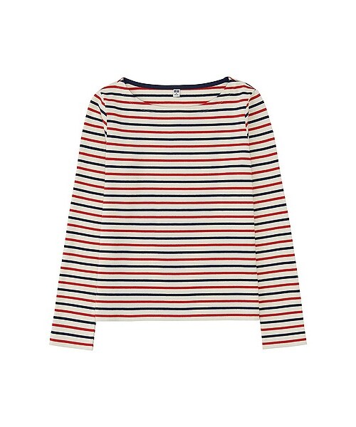 UNIQLO(ユニクロ)の「WOMEN ボーダーボートネックT(長袖)B(Tシャツ/カットソー・レディース・OFF WHITE/PINK/GREEN・S/M/L/XL/XXL/3XL)」の1枚目の写真