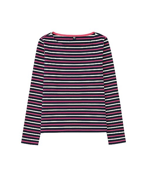 UNIQLO(ユニクロ)の「WOMEN ボーダーボートネックT(長袖)B(Tシャツ/カットソー・レディース・OFF WHITE/PINK/GREEN・S/M/L/XL/XXL/3XL)」の3枚目の写真
