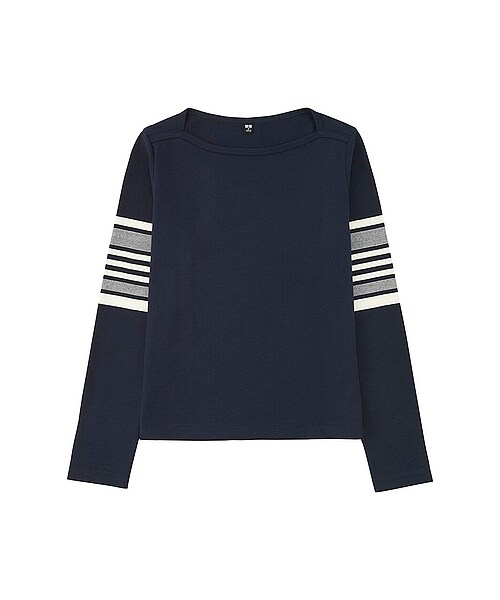 UNIQLO（ユニクロ）の「WOMEN ボーダーボートネックT（長袖）D（Tシャツ/カットソー・レディース・OFF WHITE/DARK GRAY/NAVY・S/M/L/XL/XXL/3XL）」の3枚目の写真