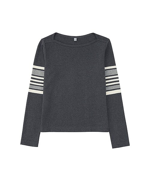UNIQLO（ユニクロ）の「WOMEN ボーダーボートネックT（長袖）D（Tシャツ/カットソー・レディース・OFF WHITE/DARK GRAY/NAVY・S/M/L/XL/XXL/3XL）」の2枚目の写真