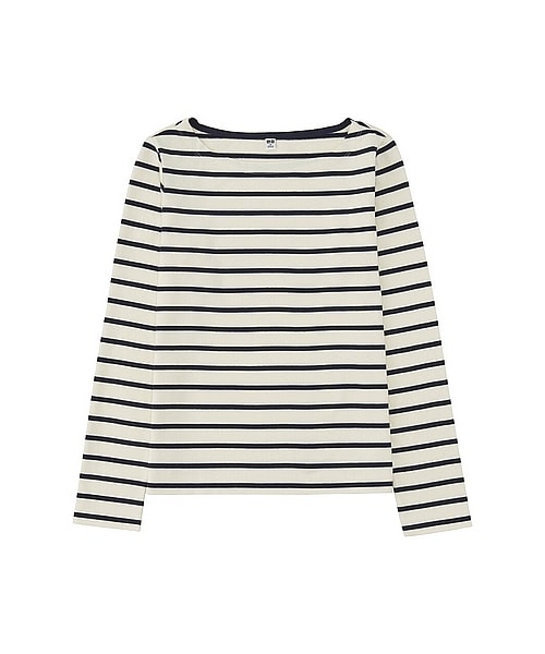 UNIQLO(ユニクロ)の「WOMEN ボーダーボートネックT(長袖)A(Tシャツ/カットソー・レディース・RED/DARK GRAY/OFF WHITE・XL/M/S/L/XXL/3XL)」の2枚目の写真