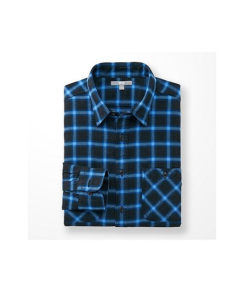 UNIQLO（ユニクロ）の「MEN フランネルチェックシャツ（レギュラーカラー・長袖）F（シャツ/ブラウス・メンズ・DARK GRAY/BLUE・L/M/XL/S）」の2枚目の写真