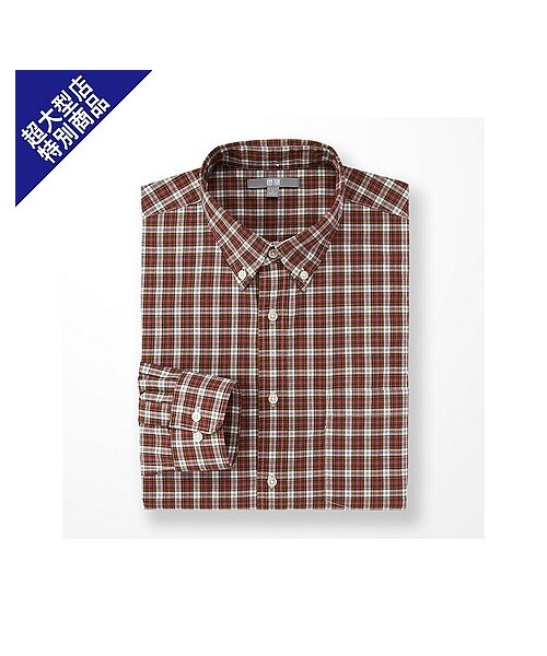 UNIQLO（ユニクロ）の「MEN エクストラファインコットンブロードチェックシャツ（長袖）B＋E（シャツ/ブラウス・メンズ・GRAY/RED・3XL/XXL/XL/M/S/L/4XL）」の2枚目の写真