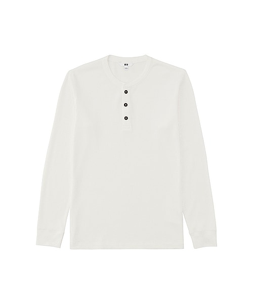 UNIQLO（ユニクロ）の「MEN ワッフルヘンリーネック（長袖）（Tシャツ/カットソー・メンズ・WINE/GRAY/NAVY/WHITE/BLACK/OLIVE・L/XXL/S/M/XL/4XL/3XL）」の2枚目の写真