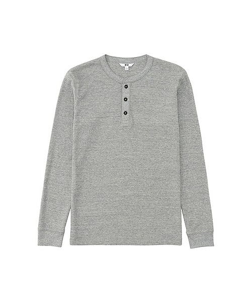 UNIQLO（ユニクロ）の「MEN ワッフルヘンリーネック（長袖）（Tシャツ/カットソー・メンズ・WINE/GRAY/NAVY/WHITE/BLACK/OLIVE・L/XXL/S/M/XL/4XL/3XL）」の4枚目の写真