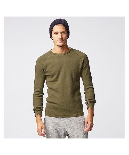 UNIQLO（ユニクロ）の「MEN ワッフルクルーネックT（長袖）＋E（Tシャツ/カットソー・メンズ・BLUE/NAVY/GRAY/OLIVE/BLACK/ORANGE/WHITE・M/S/XL/L）」の5枚目の写真