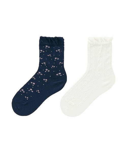 UNIQLO（ユニクロ）の「GIRLS ソックス（フラワー・2足組）（ソックス/靴下・キッズ・PINK 11/OFF WHITE 01・S/M/M/L）」の2枚目の写真