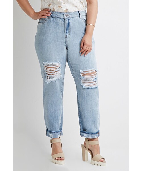 FOREVER 21(フォーエバー トゥエンティーワン)の「FOREVER 21+ Distressed Cropped Jeans(デニムパンツ・レディース・Blue・12/14/16/18/20)」の3枚目の写真