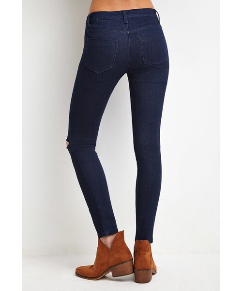 FOREVER 21（フォーエバー トゥエンティーワン）の「FOREVER 21 Raw-Cut Knee Skinny Jeans（デニムパンツ・レディース・Blue・24/25/26/27/28/29/30/31）」の12枚目の写真