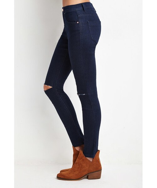 FOREVER 21（フォーエバー トゥエンティーワン）の「FOREVER 21 Raw-Cut Knee Skinny Jeans（デニムパンツ・レディース・Blue・24/25/26/27/28/29/30/31）」の7枚目の写真