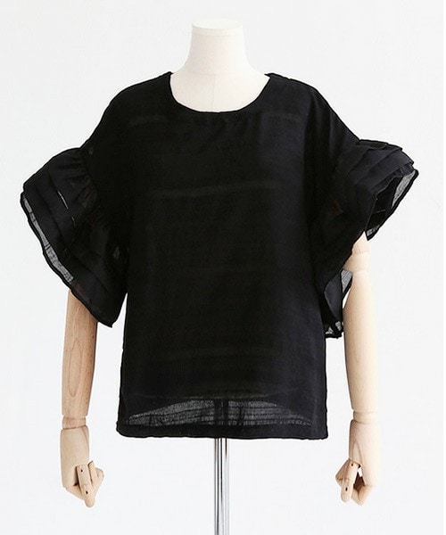 DHOLIC（ディーホリック）の「ボーダーレースフリルスリーブブラウス（シャツ/ブラウス・レディース・ホワイト/ブラック・FREE）」の2枚目の写真