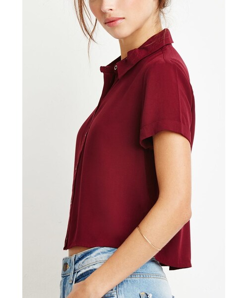 FOREVER 21(フォーエバー トゥエンティーワン)の「FOREVER 21 Boxy Cropped Shirt(シャツ/ブラウス・レディース・Black/Red/White・Small/Medium/Large)」の7枚目の写真